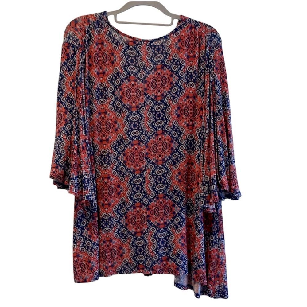 Vintage America Boho Peek-a-Boo Bell Sleeve V-Neck Blouse Red & Blue Size‎ Large - Picture 5 of 8